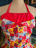 Vintage 50s Red Yellow Blue Color Block Swimsuit