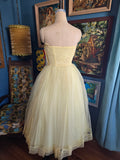 Vintage 50s Yellow Tulle Prom Dress with Shrug
