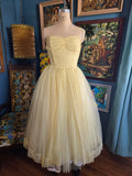 Vintage 50s Yellow Tulle Prom Dress with Shrug