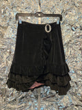 Vintage 1970s Black Velvet Ruffle Wrap Buckle Skirt