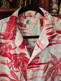 Vintage 80s Red and White Palm Tree Hawaiian Shirt