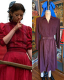 Vintage 40s burgundy work wear dress with belt