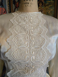 Vintage 80s Gunne Sax Ivory satin lace and ruffle top
