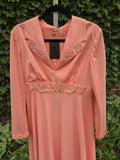 Vintage 70s Peach Floor Length Long Sleeve Dress
