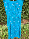 Vintage Blue linen dress with abstract flowers