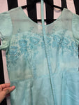 Vintage Blue Embroidered Floral Dress