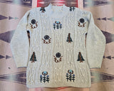 Vintage 90s Cream Floral Tree Knit Sweater