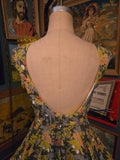 Vintage 50s Gray and Yellow Floral Fit and Flare Dress