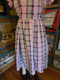 Vintage 50s pink and black plaid snap waist dress