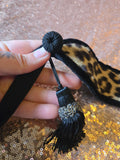 Vintage 40s leopard print belt with velvet ribbon ties