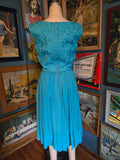 Vintage 60s Teal Ribbon Bodice Formal Dress