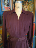 Vintage 40s burgundy work wear dress with belt