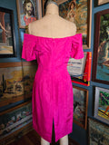 Vintage 80s pink wired shoulder cocktail dress