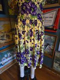Vintage 40s yellow & purple floral rayon dress