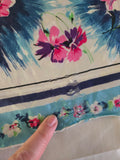Vintage 50s white blue and pink floral square silk scarf