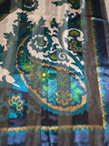 Vintage 80s blue and green paisley square scarf