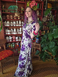 Vintage 60s Tropical Purple and White Dress