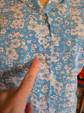 Vintage 60 blue white floral button up sleeveless shirt