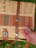 Vintage 70s Woven Wicker Bag with Leather Strap