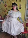 Vintage 70s pink eyelet lace print dress