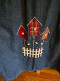 Vintage 90s Embroidered Bird House Denim Dress