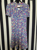 Vintage 40s blue yellow pink sheer floral rayon dress