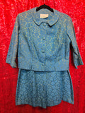Vintage 60s blue and green brocade suit set