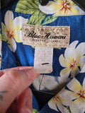 Vintage Y2K Blue and White Floral Hawaii Shirt
