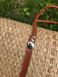 Vintage 70s Woven Wicker Bag with Leather Strap