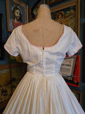 Vintage 50s white and pink lace fit and flare dress