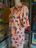 Vintage 70s Novelty print flapper mom & child blouse