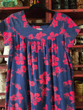 Vintage Ui Maikai Blue and Red Hibiscus Dress