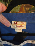 Vintage 70s Royal Blue Long Sleeve Bird Embroidery Top