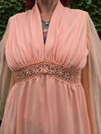 Vintage 70s Orange Angel Sleeve Maxi Dress