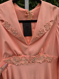 Vintage 70s Peach Floor Length Long Sleeve Dress