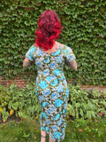 Vintage Dorothy O'Hara blue brown floral dress