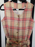 Vintage 60s Tan Red Pink and Purple Plaid Vest