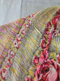 Vintage 50s Yellow and Pink Rose Print Silk Scarf