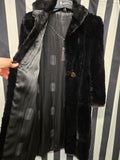Vintage 30s Long Black Fur Coat with Bakelite Button