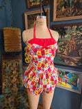 Vintage 50s Red Yellow Blue Color Block Swimsuit