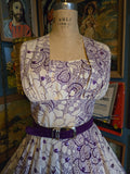 Vintage 50s white & purple floral Rhinestone dress