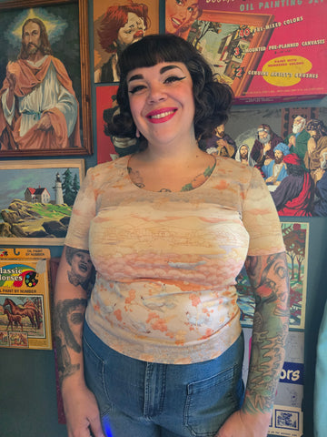 Vintage 70s novelty print top