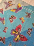 Vintage 60s Blue Square Silk Scarf with Butterfly Print