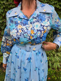 Vintage 70s Blue Floral Maxi with Belt