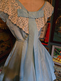Vintage 60s Blue Dress Fit and Flare With Lace Collar