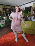 Vintage 50s Red Brown and White Cotton Day Dress