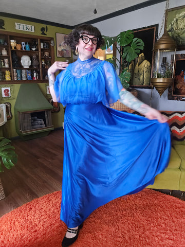 Vintage Royal Blue Lace Collar Dress