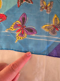 Vintage 60s Blue Square Silk Scarf with Butterfly Print