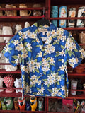 Vintage Y2K Blue and White Floral Hawaii Shirt