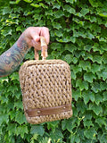 Vintage 60s Brown Straw Bag with Bamboo Handle